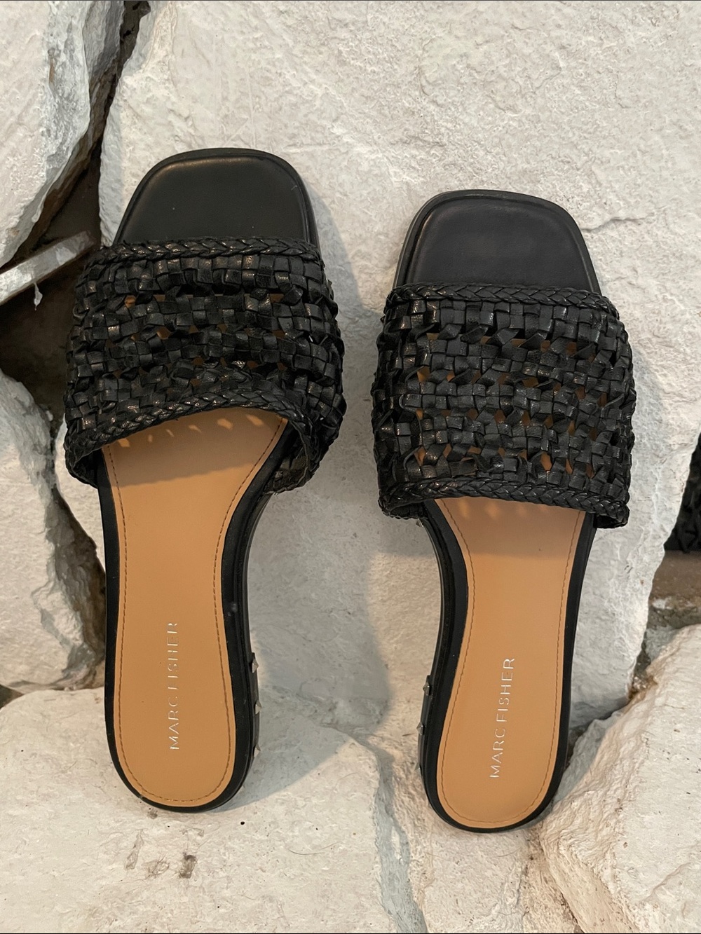 Marc Fisher Black Braided Slide Mules